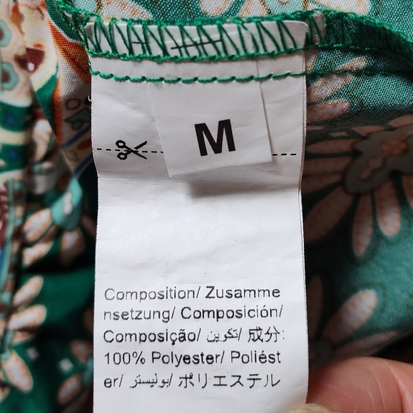 Shein Bohemian Green and Orange Tribal Print Dress | V Neck | Size Medium - Picture 5 of 6